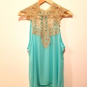 Mint And Gold Sleeveless Shirt